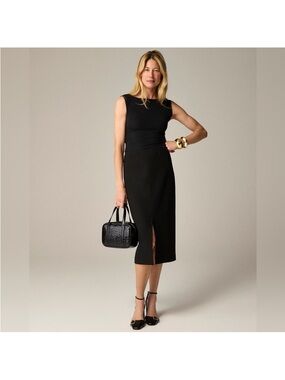 J Crew Black Midi Pencil Skirt in Four - Season Stretch  with Front Slit Classic